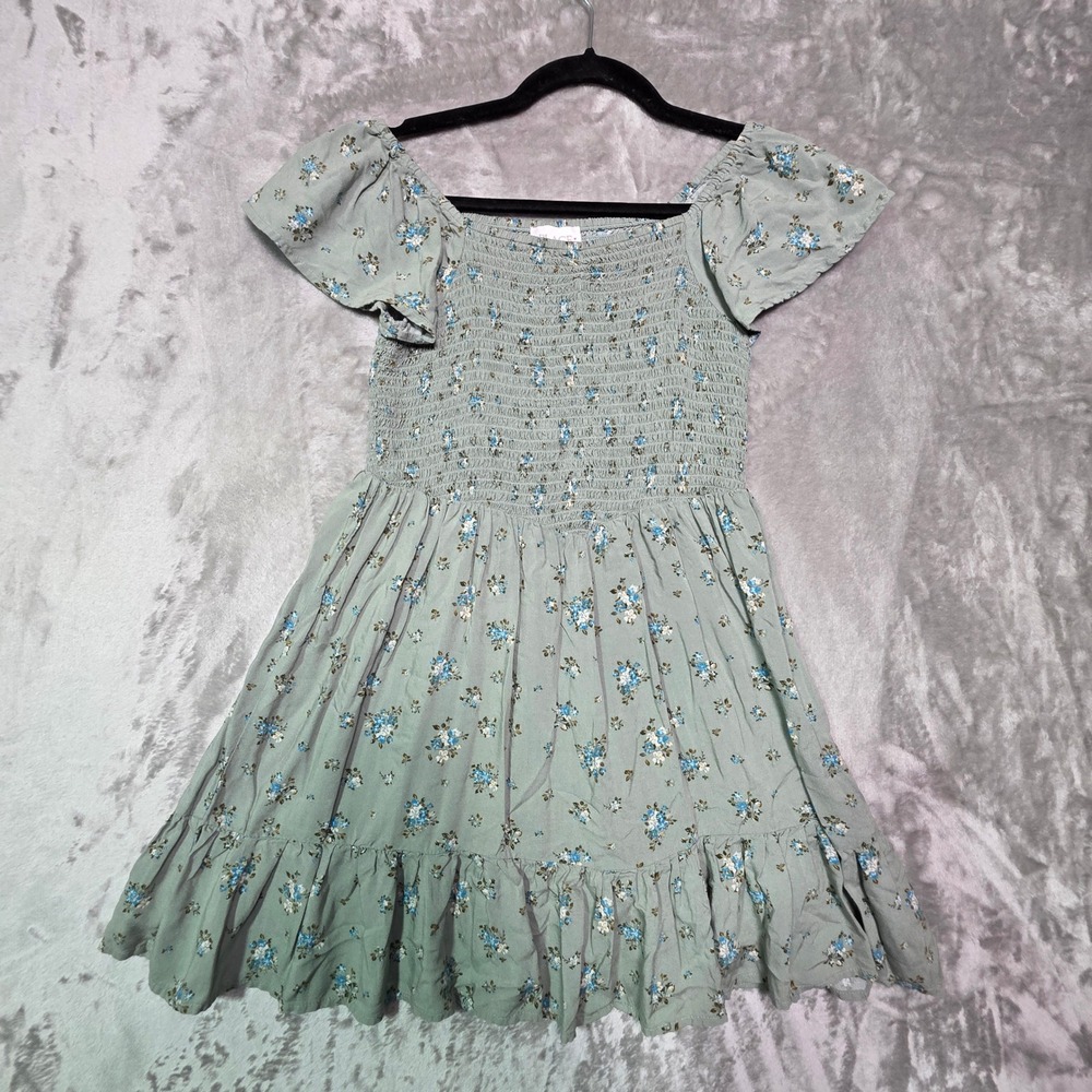 The Childrens Place Girls Sage Green Floral Smocked Dress Size 14 XL Cottagecore